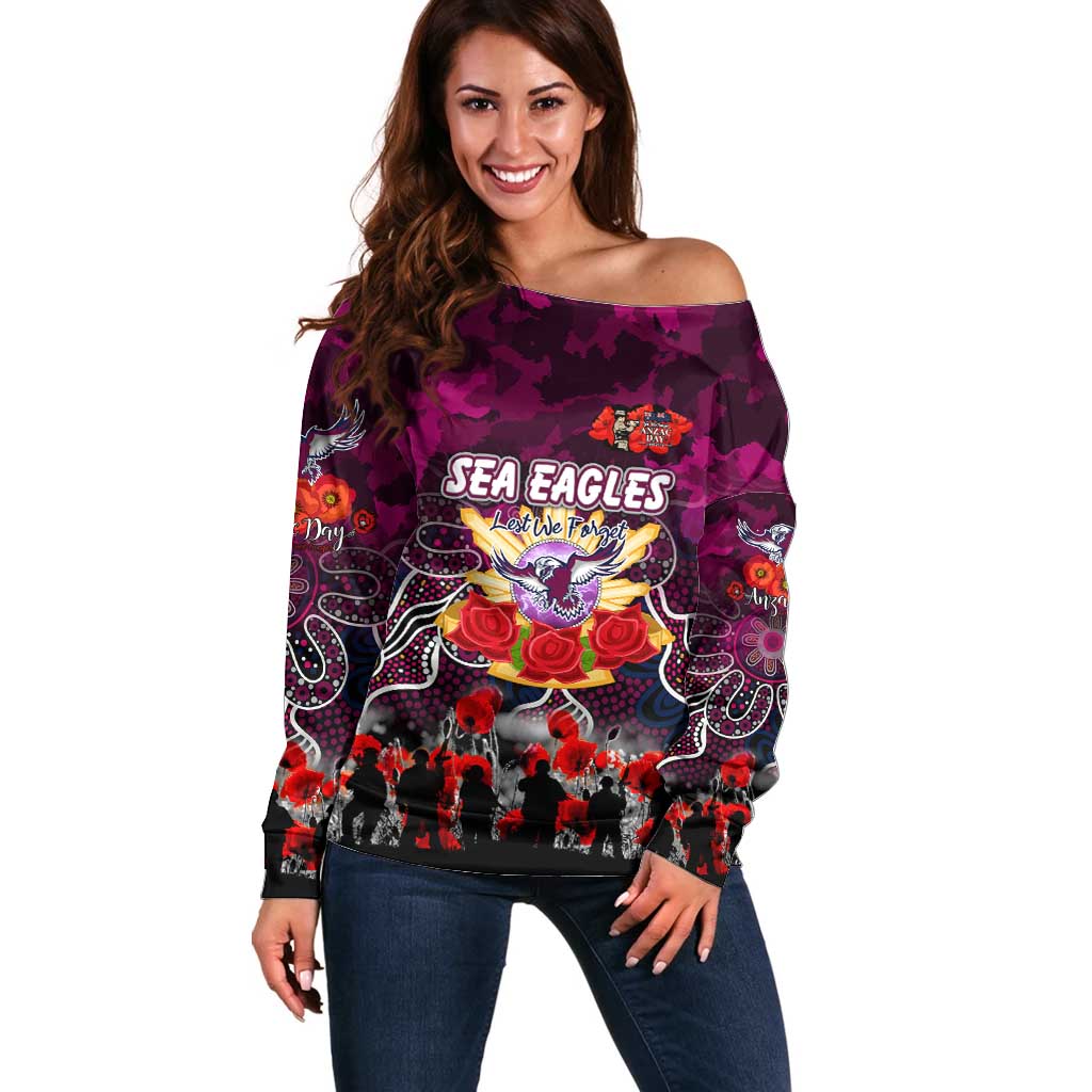 Personalized Sea Eagles ANZAC Day Off Shoulder Sweater Australian Army - Lest We Forget