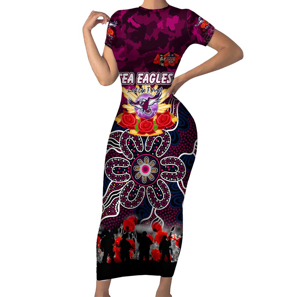 Personalized Sea Eagles ANZAC Day Short Sleeve Bodycon Dress Australian Army - Lest We Forget