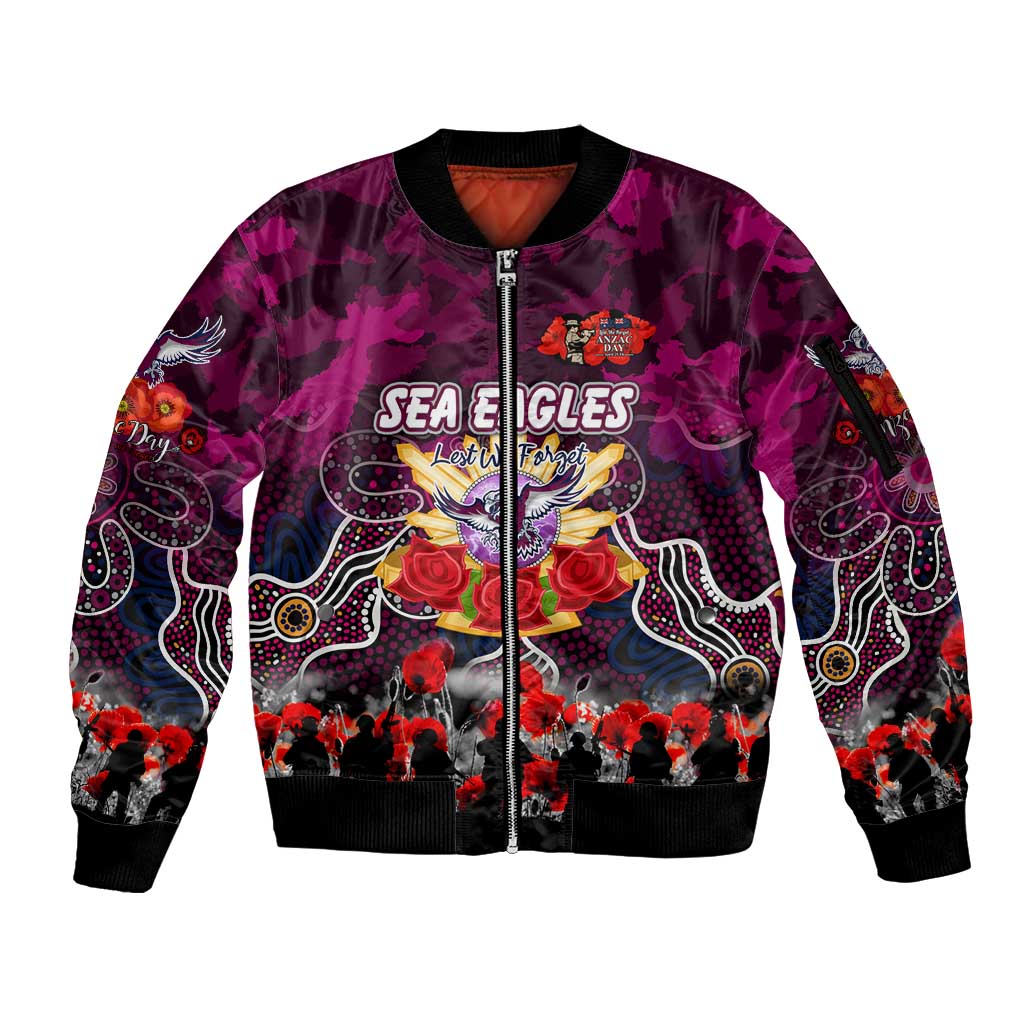 Personalized Sea Eagles ANZAC Day Sleeve Zip Bomber Jacket Australian Army - Lest We Forget