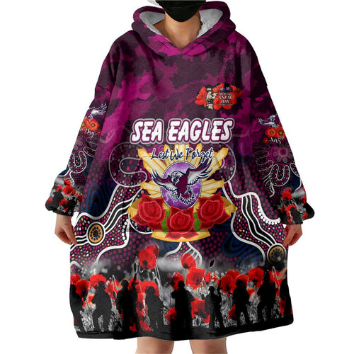 Personalized Sea Eagles ANZAC Day Wearable Blanket Hoodie Australian Army - Lest We Forget