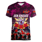 Personalized Sea Eagles ANZAC Day Women V-Neck T-Shirt Australian Army - Lest We Forget