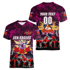 Personalized Sea Eagles ANZAC Day Women V-Neck T-Shirt Australian Army - Lest We Forget