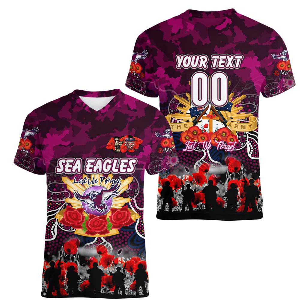 Personalized Sea Eagles ANZAC Day Women V-Neck T-Shirt Australian Army - Lest We Forget