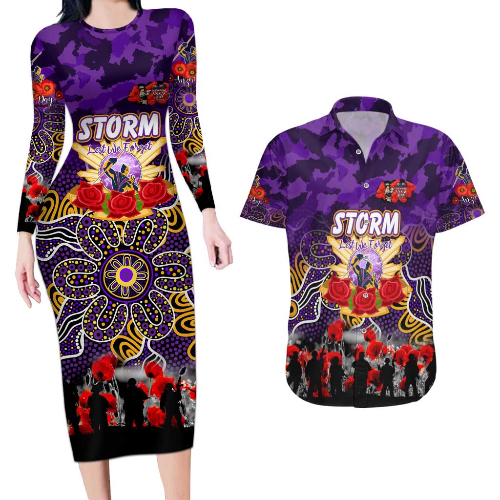 Personalized Storm ANZAC Day Couples Matching Long Sleeve Bodycon Dress and Hawaiian Shirt Australian Army - Lest We Forget