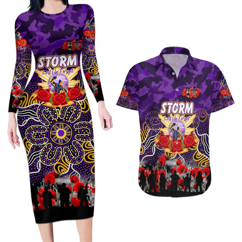 Personalized Storm ANZAC Day Couples Matching Long Sleeve Bodycon Dress and Hawaiian Shirt Australian Army - Lest We Forget