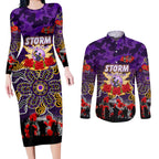 Personalized Storm ANZAC Day Couples Matching Long Sleeve Bodycon Dress and Long Sleeve Button Shirt Australian Army - Lest We Forget