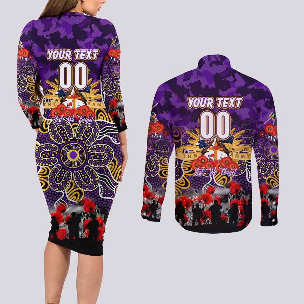 Personalized Storm ANZAC Day Couples Matching Long Sleeve Bodycon Dress and Long Sleeve Button Shirt Australian Army - Lest We Forget