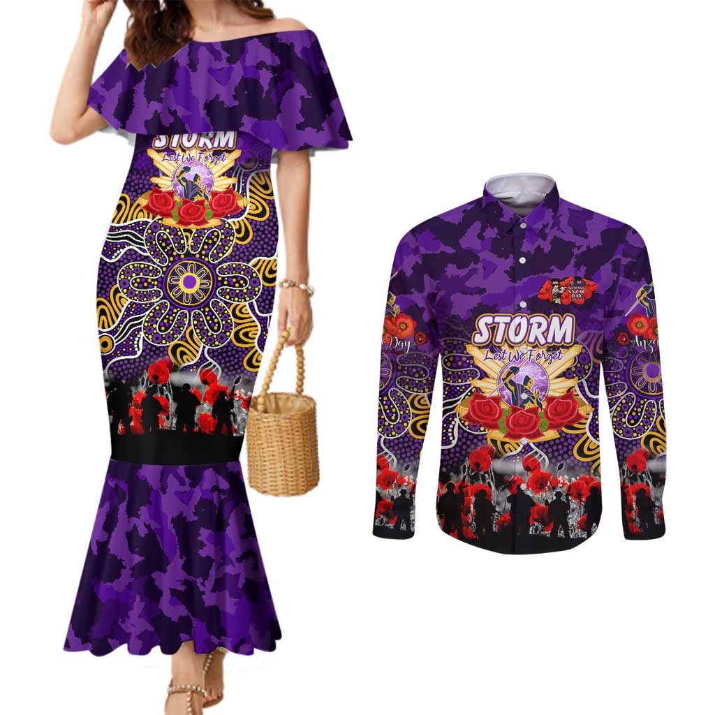Personalized Storm ANZAC Day Couples Matching Mermaid Dress and Long Sleeve Button Shirt Australian Army - Lest We Forget