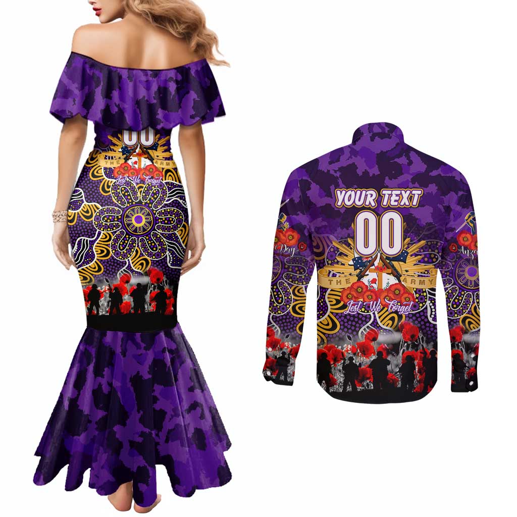 Personalized Storm ANZAC Day Couples Matching Mermaid Dress and Long Sleeve Button Shirt Australian Army - Lest We Forget