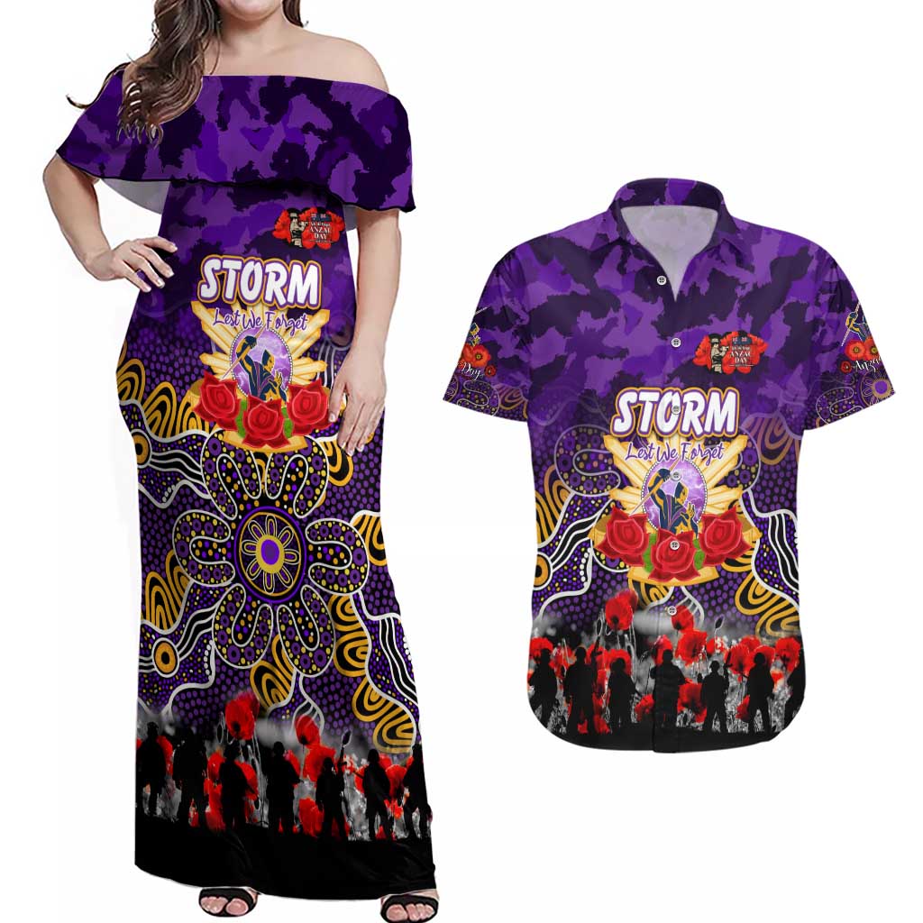 Personalized Storm ANZAC Day Couples Matching Off Shoulder Maxi Dress and Hawaiian Shirt Australian Army - Lest We Forget