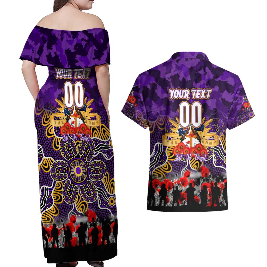 Personalized Storm ANZAC Day Couples Matching Off Shoulder Maxi Dress and Hawaiian Shirt Australian Army - Lest We Forget
