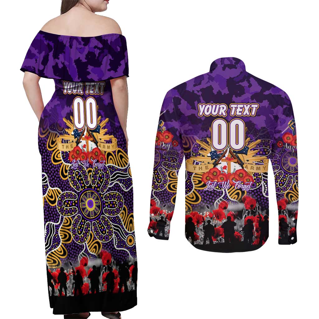 Personalized Storm ANZAC Day Couples Matching Off Shoulder Maxi Dress and Long Sleeve Button Shirt Australian Army - Lest We Forget