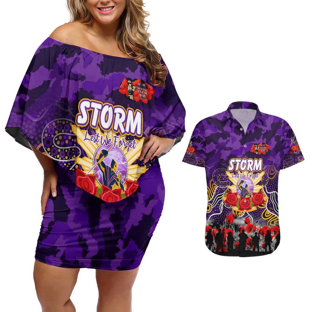 Personalized Storm ANZAC Day Couples Matching Off Shoulder Short Dress and Hawaiian Shirt Australian Army - Lest We Forget