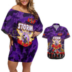 Personalized Storm ANZAC Day Couples Matching Off Shoulder Short Dress and Hawaiian Shirt Australian Army - Lest We Forget