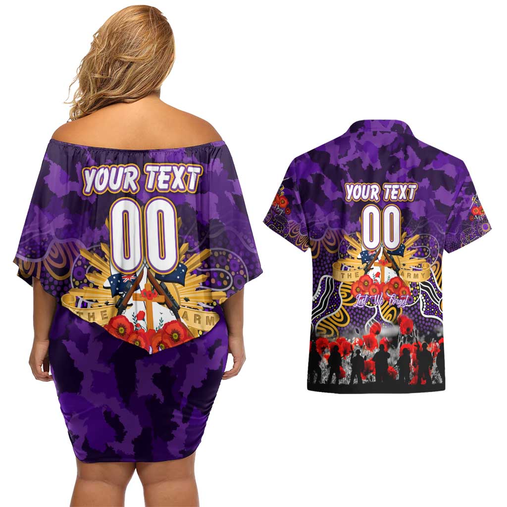 Personalized Storm ANZAC Day Couples Matching Off Shoulder Short Dress and Hawaiian Shirt Australian Army - Lest We Forget