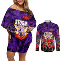 Personalized Storm ANZAC Day Couples Matching Off Shoulder Short Dress and Long Sleeve Button Shirt Australian Army - Lest We Forget