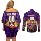 Personalized Storm ANZAC Day Couples Matching Off Shoulder Short Dress and Long Sleeve Button Shirt Australian Army - Lest We Forget