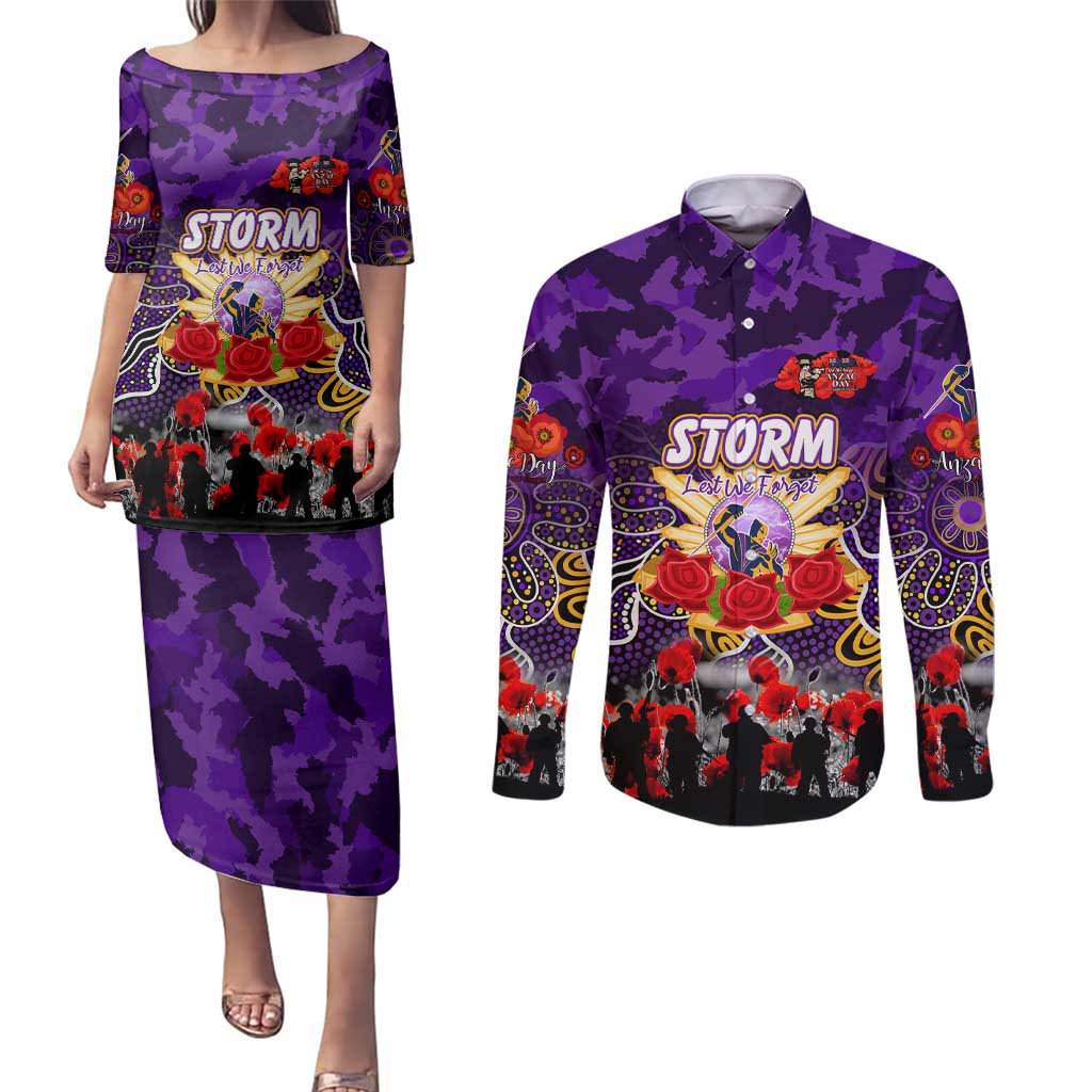 Personalized Storm ANZAC Day Couples Matching Puletasi and Long Sleeve Button Shirt Australian Army - Lest We Forget