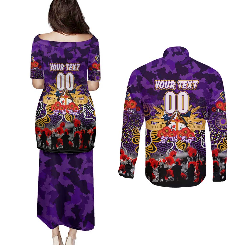 Personalized Storm ANZAC Day Couples Matching Puletasi and Long Sleeve Button Shirt Australian Army - Lest We Forget