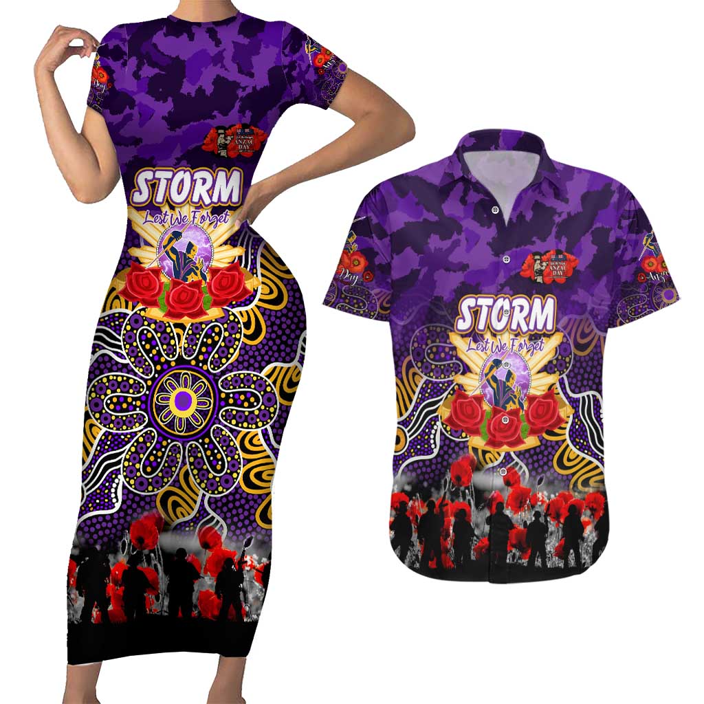 Personalized Storm ANZAC Day Couples Matching Short Sleeve Bodycon Dress and Hawaiian Shirt Australian Army - Lest We Forget