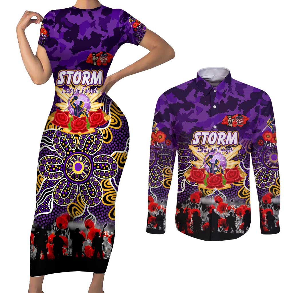 Personalized Storm ANZAC Day Couples Matching Short Sleeve Bodycon Dress and Long Sleeve Button Shirt Australian Army - Lest We Forget