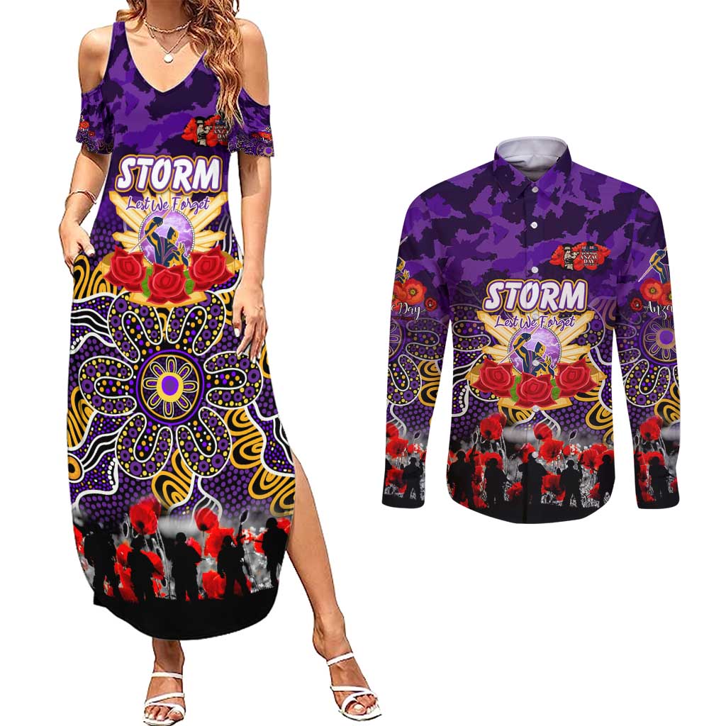 Personalized Storm ANZAC Day Couples Matching Summer Maxi Dress and Long Sleeve Button Shirt Australian Army - Lest We Forget