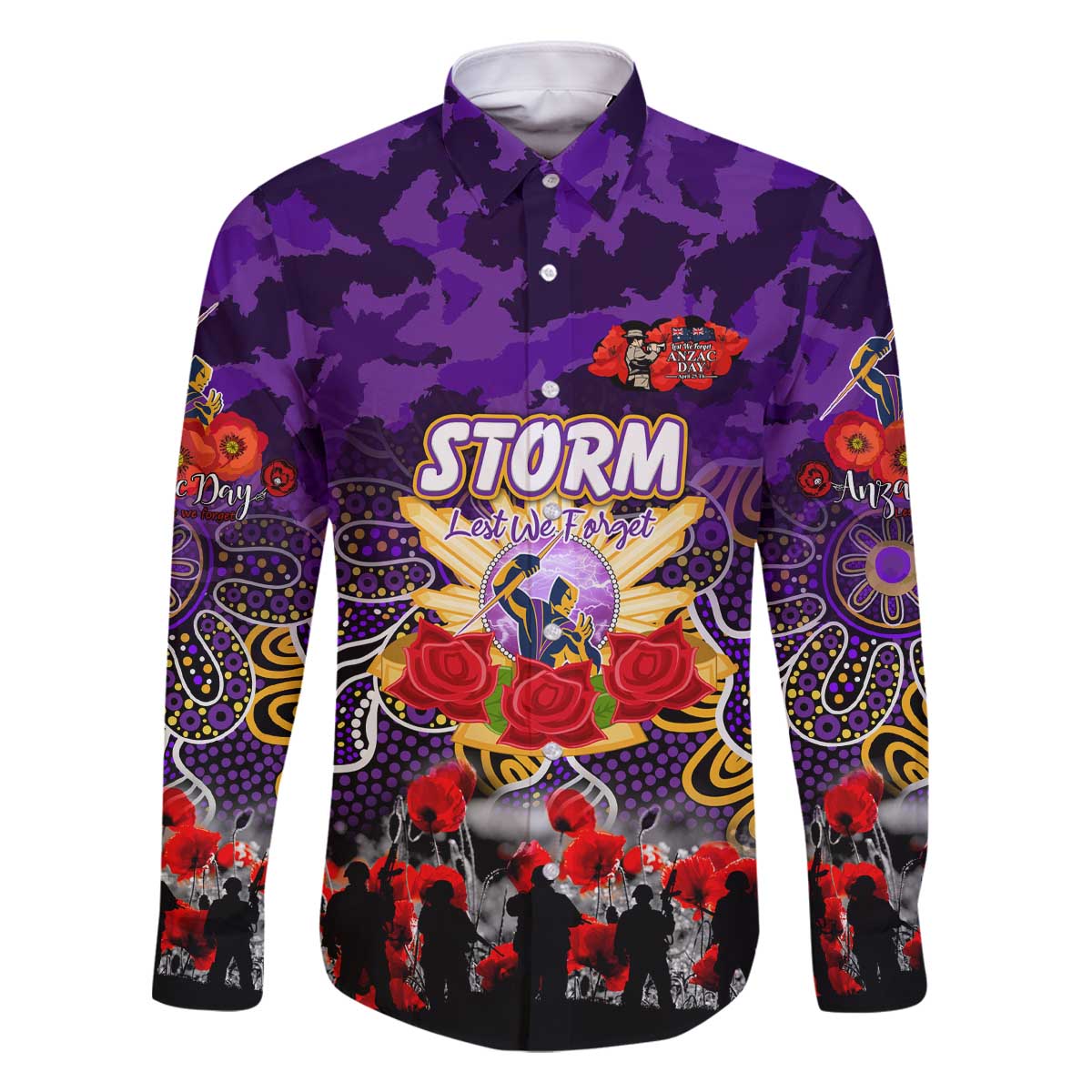 Personalized Storm ANZAC Day Family Matching Off The Shoulder Long Sleeve Dress and Hawaiian Shirt Australian Army - Lest We Forget