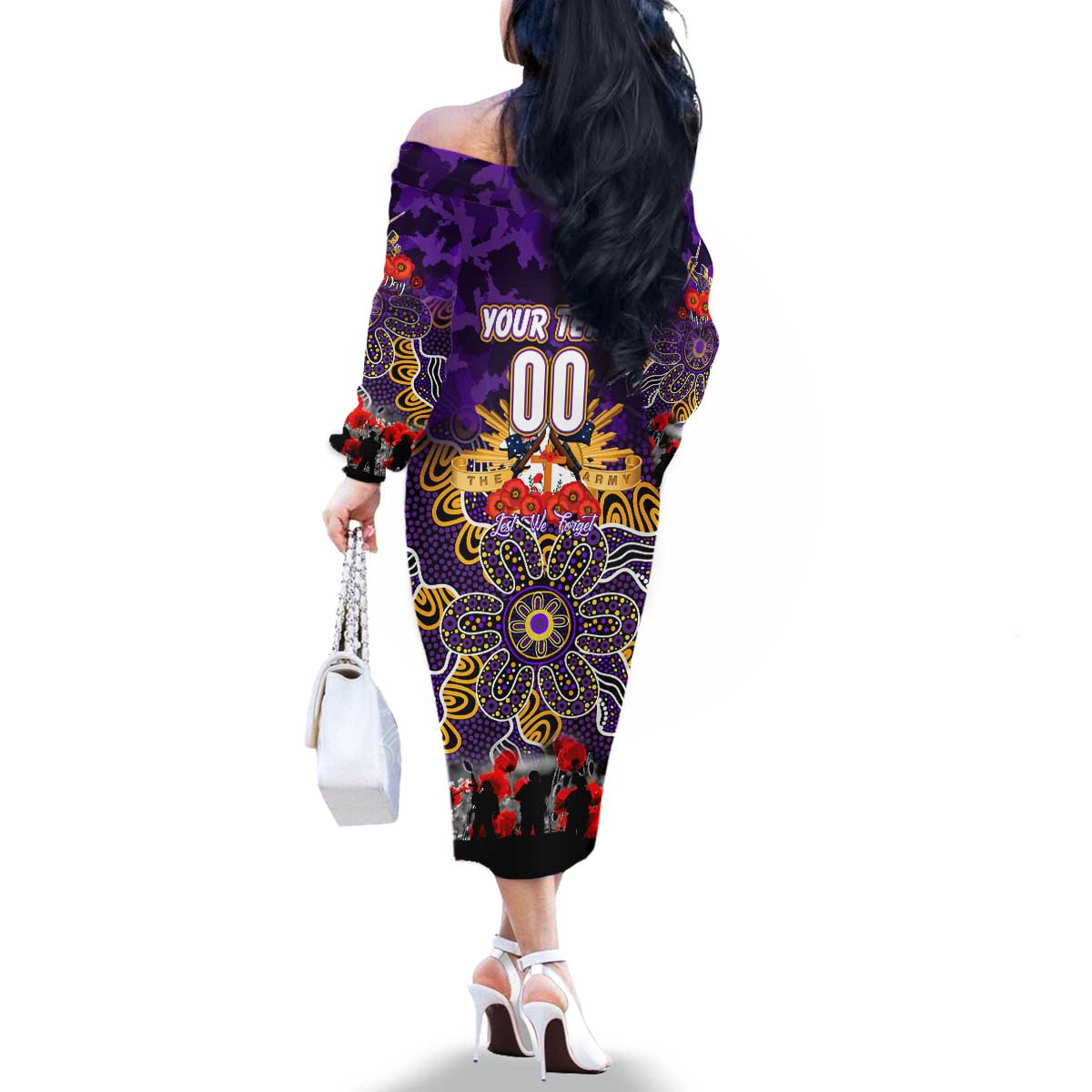 Personalized Storm ANZAC Day Family Matching Off The Shoulder Long Sleeve Dress and Hawaiian Shirt Australian Army - Lest We Forget