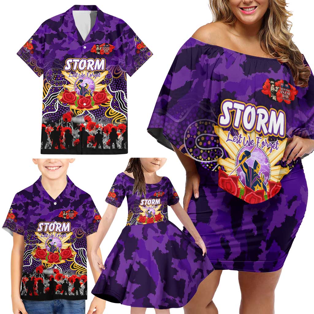 Personalized Storm ANZAC Day Family Matching Off Shoulder Short Dress and Hawaiian Shirt Australian Army - Lest We Forget