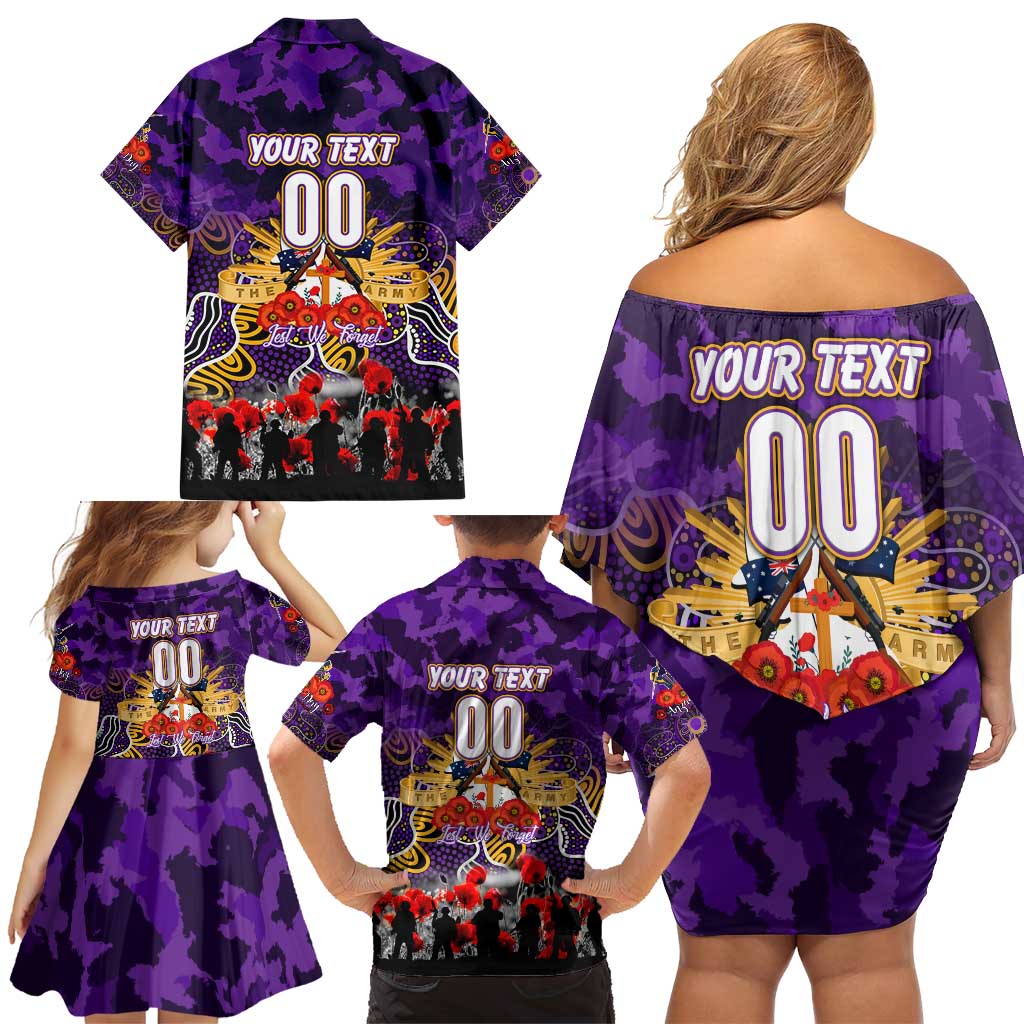 Personalized Storm ANZAC Day Family Matching Off Shoulder Short Dress and Hawaiian Shirt Australian Army - Lest We Forget