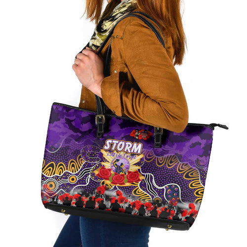 Storm ANZAC Day Leather Tote Bag Australian Army - Lest We Forget