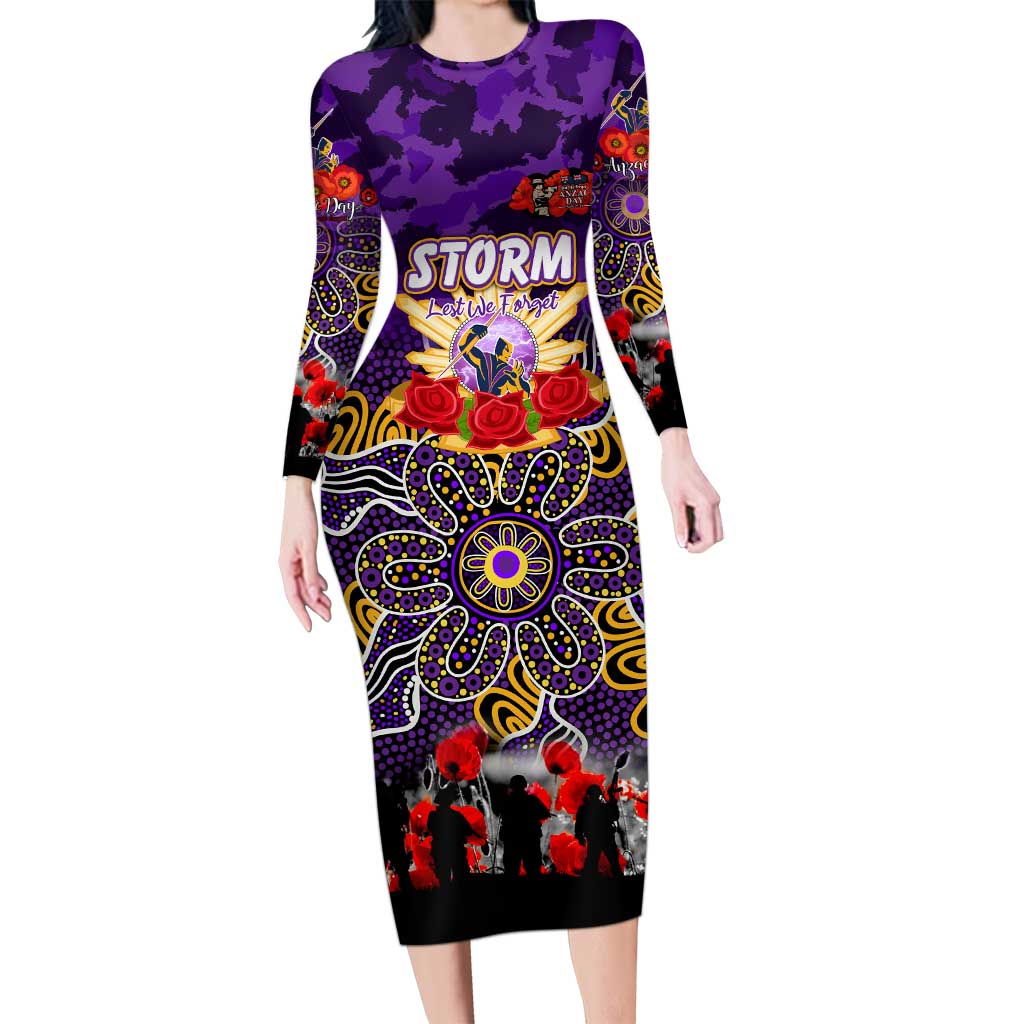 Personalized Storm ANZAC Day Long Sleeve Bodycon Dress Australian Army - Lest We Forget