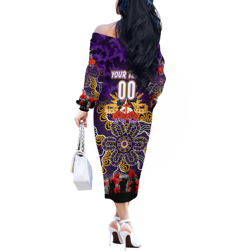 Personalized Storm ANZAC Day Off The Shoulder Long Sleeve Dress Australian Army - Lest We Forget