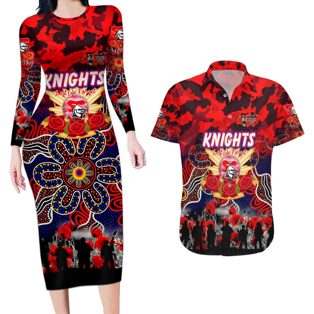 Personalized Knights ANZAC Day Couples Matching Long Sleeve Bodycon Dress and Hawaiian Shirt Australian Army - Lest We Forget