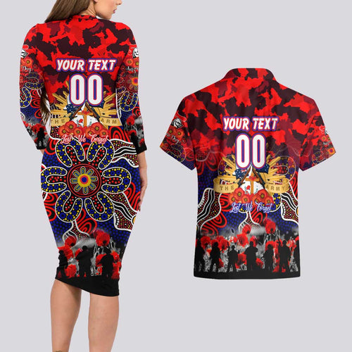 Personalized Knights ANZAC Day Couples Matching Long Sleeve Bodycon Dress and Hawaiian Shirt Australian Army - Lest We Forget