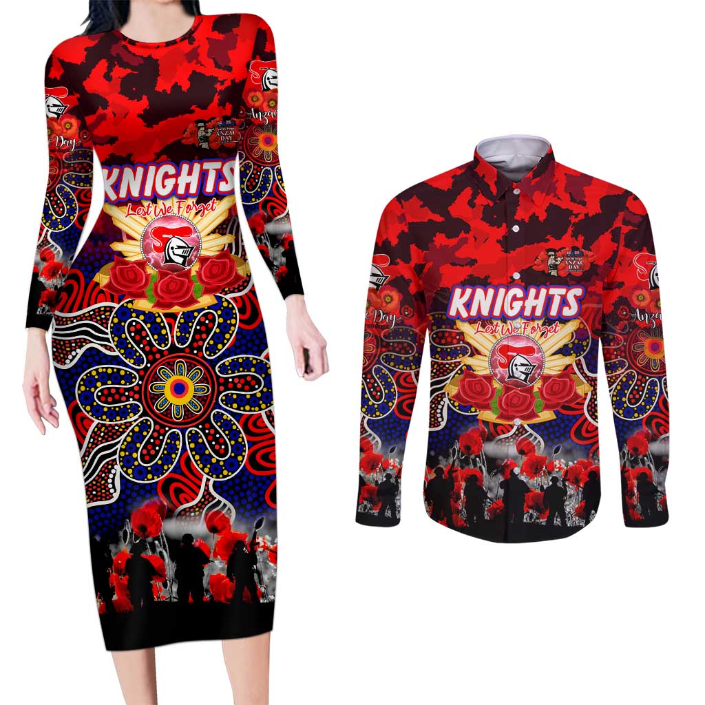 Personalized Knights ANZAC Day Couples Matching Long Sleeve Bodycon Dress and Long Sleeve Button Shirt Australian Army - Lest We Forget