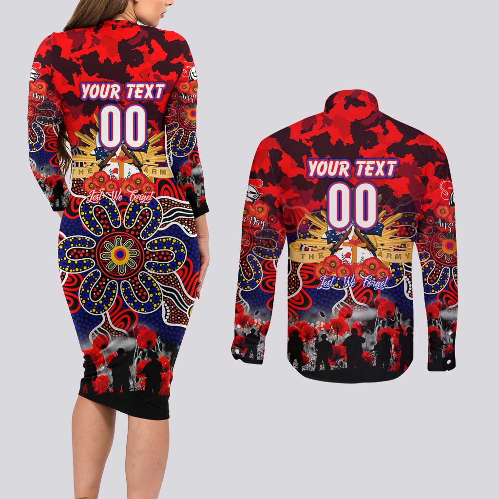 Personalized Knights ANZAC Day Couples Matching Long Sleeve Bodycon Dress and Long Sleeve Button Shirt Australian Army - Lest We Forget