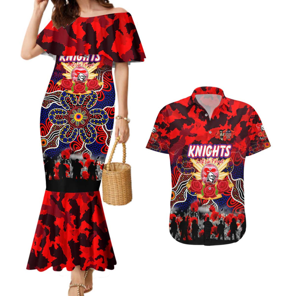 Personalized Knights ANZAC Day Couples Matching Mermaid Dress and Hawaiian Shirt Australian Army - Lest We Forget