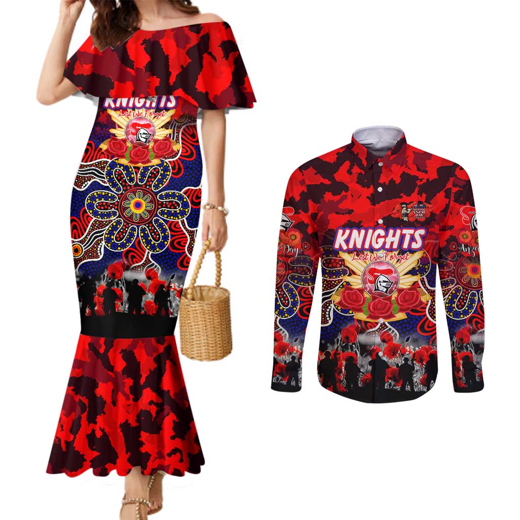 Personalized Knights ANZAC Day Couples Matching Mermaid Dress and Long Sleeve Button Shirt Australian Army - Lest We Forget