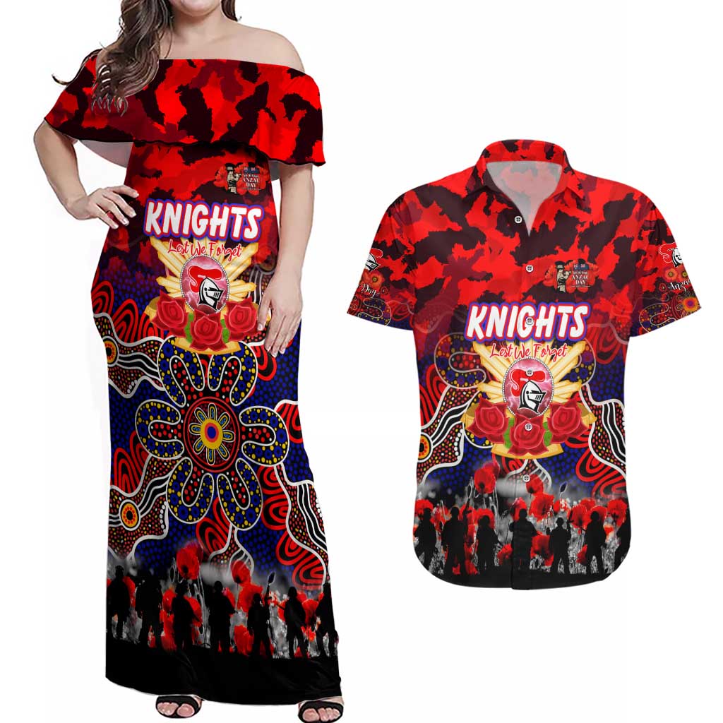 Personalized Knights ANZAC Day Couples Matching Off Shoulder Maxi Dress and Hawaiian Shirt Australian Army - Lest We Forget