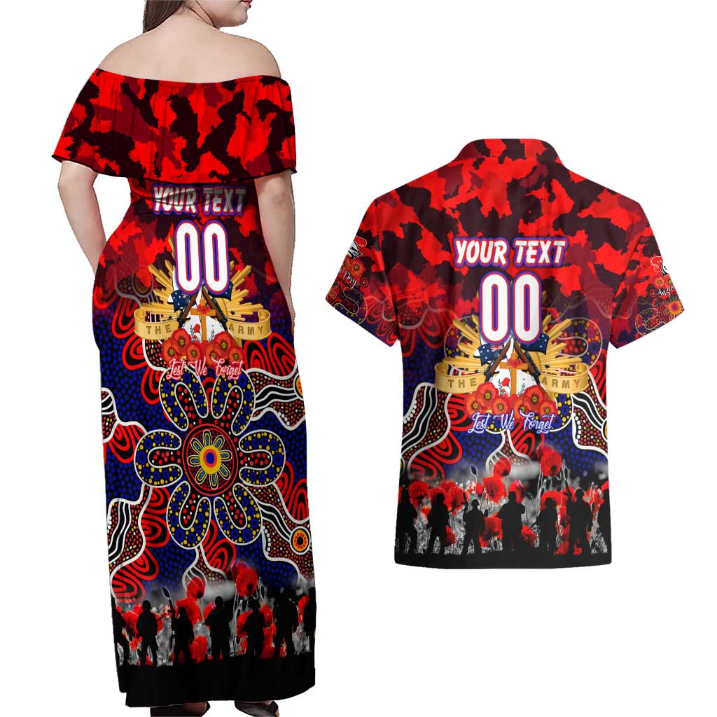 Personalized Knights ANZAC Day Couples Matching Off Shoulder Maxi Dress and Hawaiian Shirt Australian Army - Lest We Forget