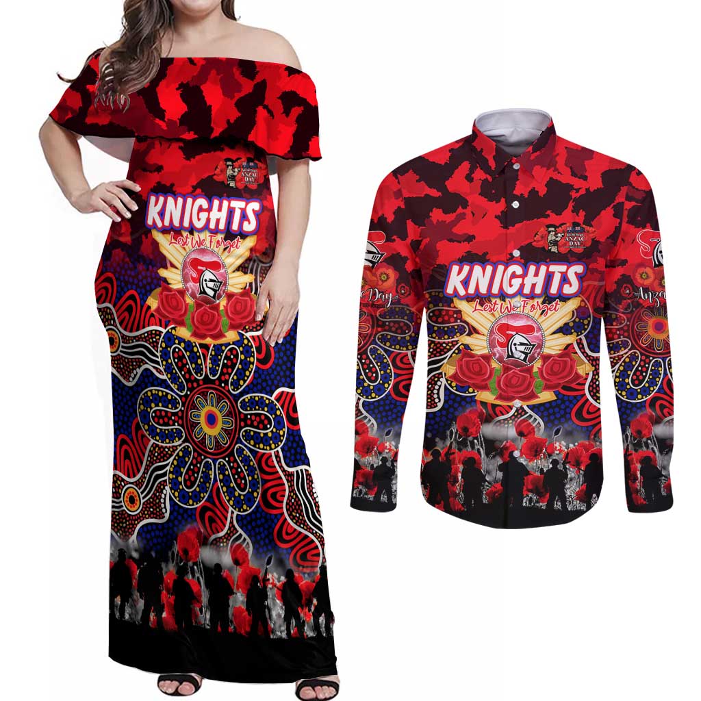 Personalized Knights ANZAC Day Couples Matching Off Shoulder Maxi Dress and Long Sleeve Button Shirt Australian Army - Lest We Forget