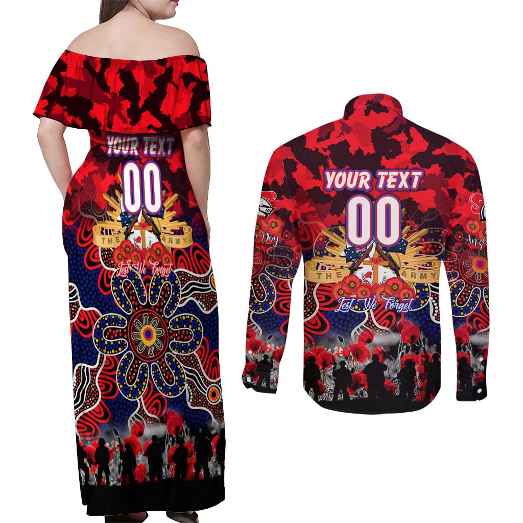 Personalized Knights ANZAC Day Couples Matching Off Shoulder Maxi Dress and Long Sleeve Button Shirt Australian Army - Lest We Forget