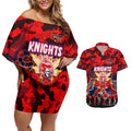 Personalized Knights ANZAC Day Couples Matching Off Shoulder Short Dress and Hawaiian Shirt Australian Army - Lest We Forget