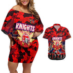 Personalized Knights ANZAC Day Couples Matching Off Shoulder Short Dress and Hawaiian Shirt Australian Army - Lest We Forget
