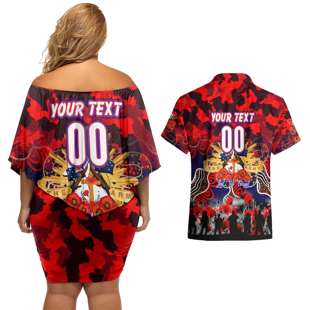 Personalized Knights ANZAC Day Couples Matching Off Shoulder Short Dress and Hawaiian Shirt Australian Army - Lest We Forget