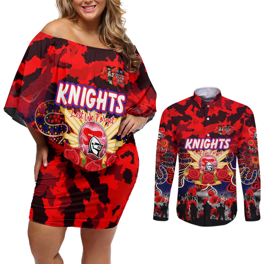 Personalized Knights ANZAC Day Couples Matching Off Shoulder Short Dress and Long Sleeve Button Shirt Australian Army - Lest We Forget