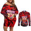 Personalized Knights ANZAC Day Couples Matching Off Shoulder Short Dress and Long Sleeve Button Shirt Australian Army - Lest We Forget