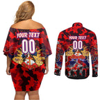 Personalized Knights ANZAC Day Couples Matching Off Shoulder Short Dress and Long Sleeve Button Shirt Australian Army - Lest We Forget