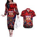Personalized Knights ANZAC Day Couples Matching Off The Shoulder Long Sleeve Dress and Hawaiian Shirt Australian Army - Lest We Forget